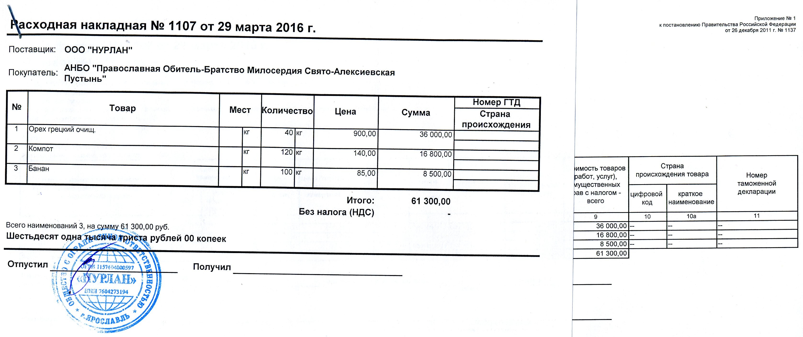 Расходная накладная образец