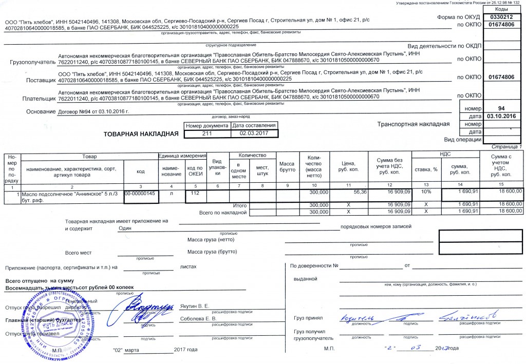 Образец торг 12 без ндс образец заполнения